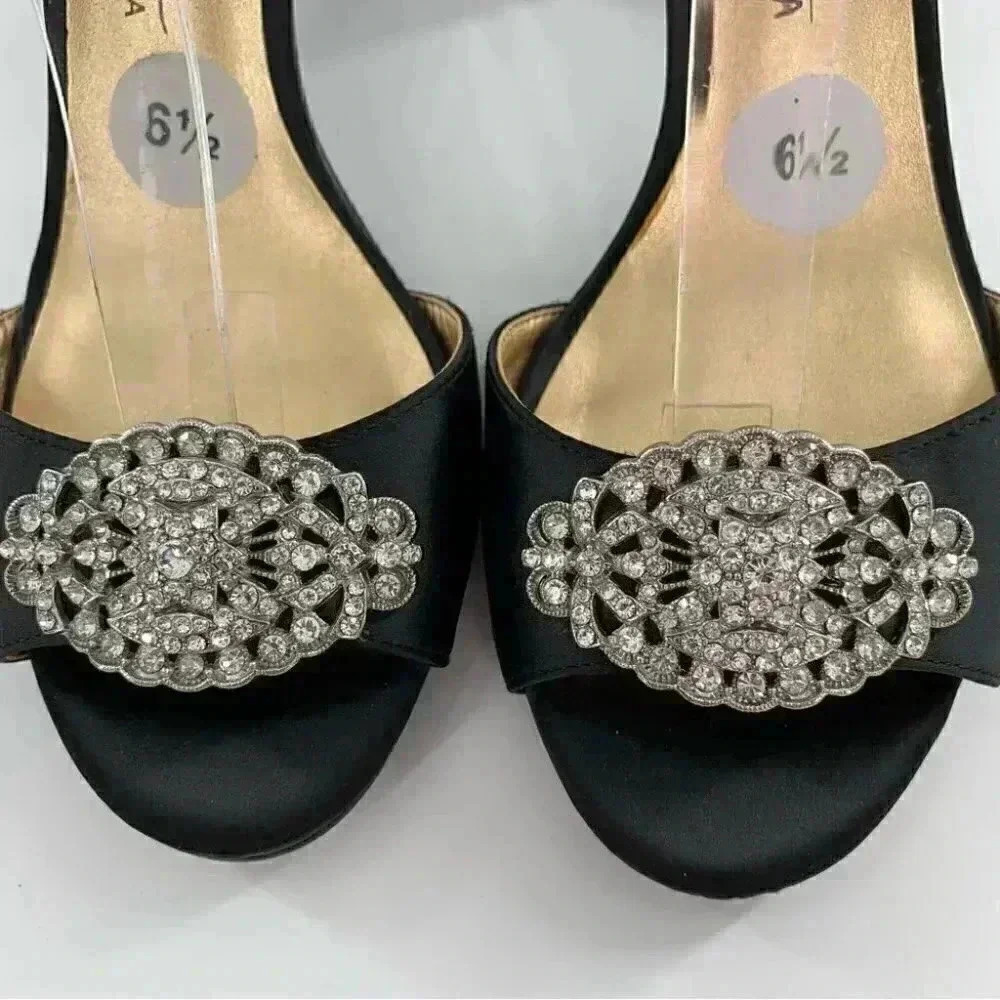 Badgley Mischka mark and James womens heels size 6.5 black satin formal party - Picture 4 of 13
